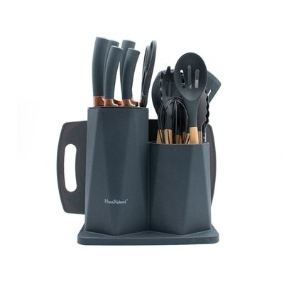 19 Pieces Kitchen Knife & Utensils Set Grey