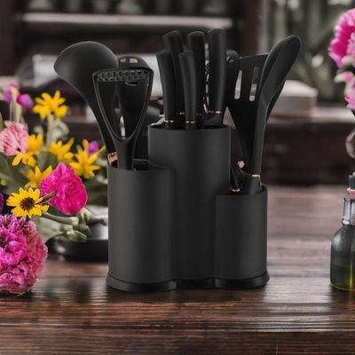 12 Pieces Kitchen Knife & Utensils Set in Black