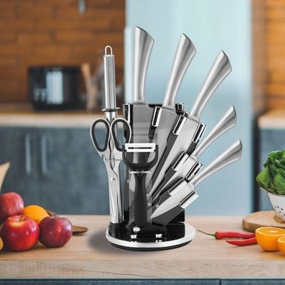 9 Pieces Kitchen Knife Set with Spinning Block