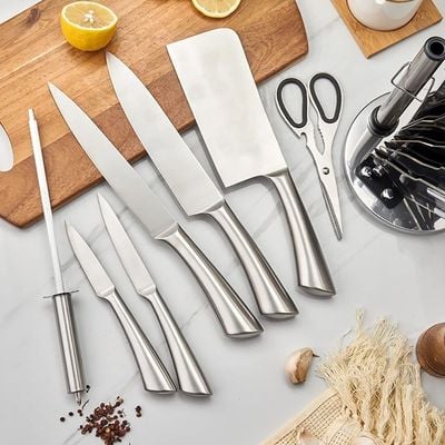 9 Pieces Kitchen Knife Set with Spinning Block