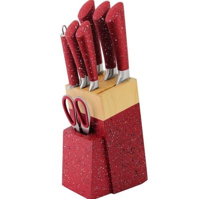 8 Pieces Kitchen Knife Set with Stand Red