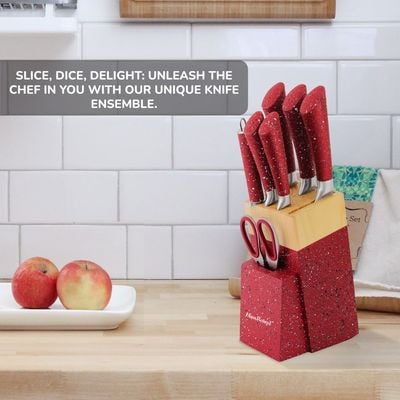 8 Pieces Kitchen Knife Set with Stand Red