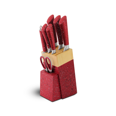 8 Pieces Kitchen Knife Set with Stand Red