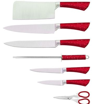 8 Pieces Kitchen Knife Set with Stand Red