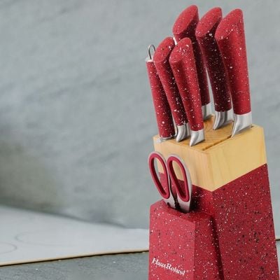 8 Pieces Kitchen Knife Set with Stand Red