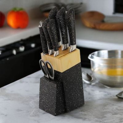 8 Pieces Kitchen Knife Set with Stand Black