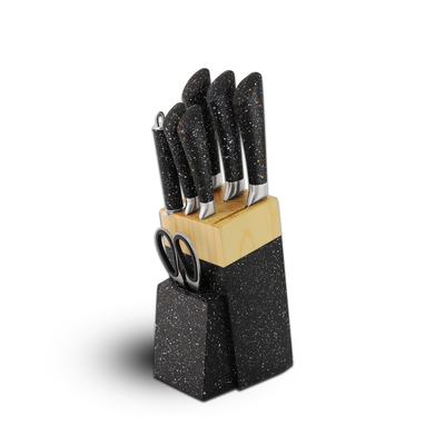 8 Pieces Kitchen Knife Set with Stand Black