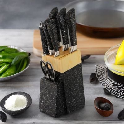 8 Pieces Kitchen Knife Set with Stand Black