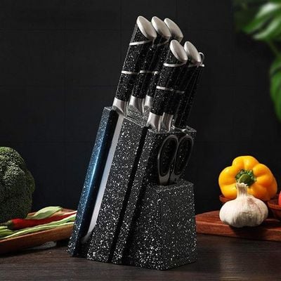 8 Pieces Kitchen Knife Set with Stand Black