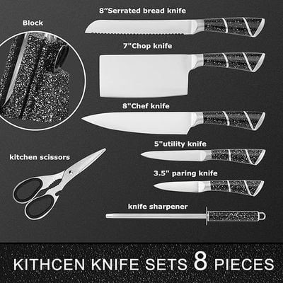 8 Pieces Kitchen Knife Set with Stand Black