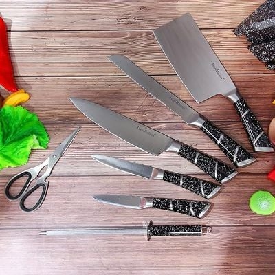 8 Pieces Kitchen Knife Set with Stand Black