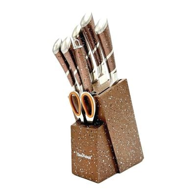 8 Pieces Kitchen Knife Set with Stand Brown