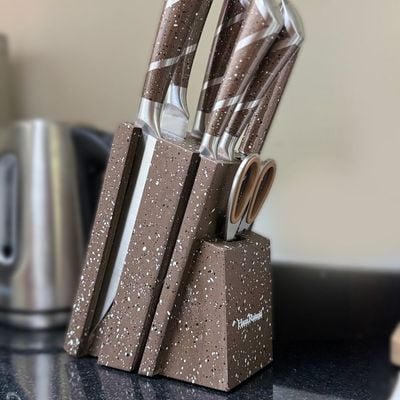 8 Pieces Kitchen Knife Set with Stand Brown