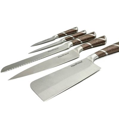 8 Pieces Kitchen Knife Set with Stand Brown