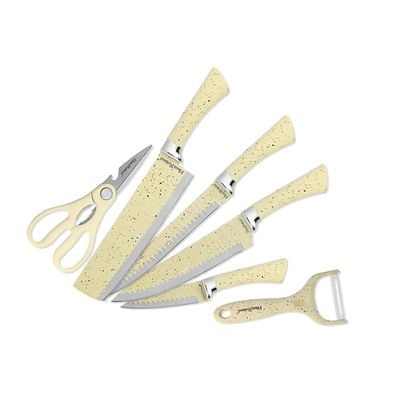 6 Pieces Kitchen Knife Set with Dotted Print Beige