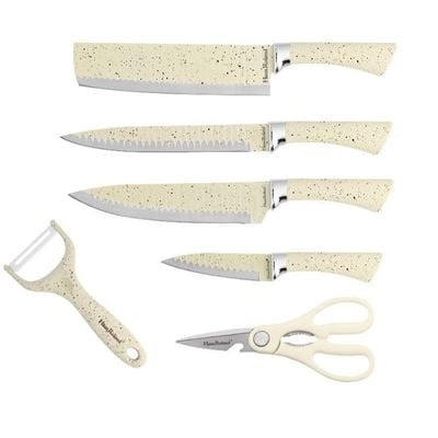 6 Pieces Kitchen Knife Set with Dotted Print Beige