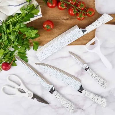 6 Pieces Kitchen Knife Set with Dotted Design White