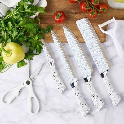 6 Pieces Kitchen Knife Set with Dotted Design White