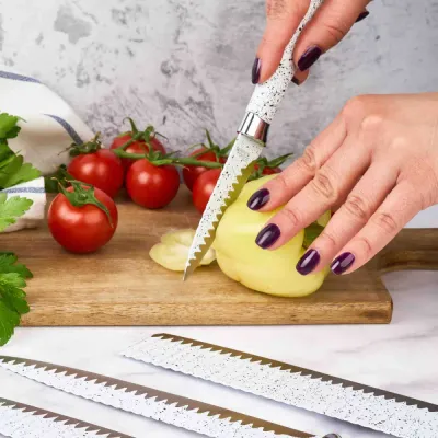 6 Pieces Kitchen Knife Set with Dotted Design White