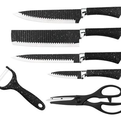 6 Pieces Kitchen Knife Set Dotted Black