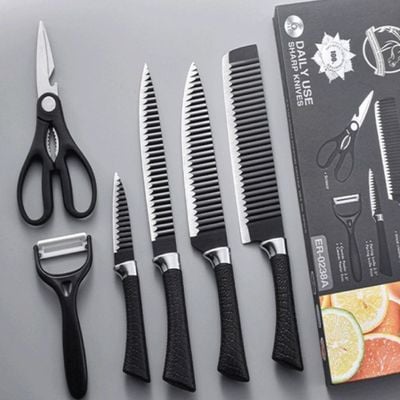 6 Pieces Kitchen Knife Set with Leather Handles