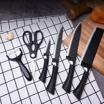 6 Pieces Kitchen Knife Set with Leather Handles