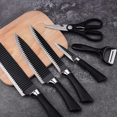 6 Pieces Kitchen Knife Set with Leather Handles