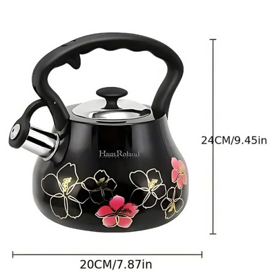 Floral Whistling Tea Kettle in Black, 3 Liters