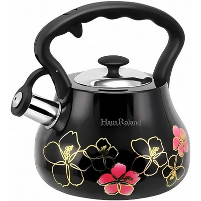 Floral Whistling Tea Kettle in Black, 3 Liters