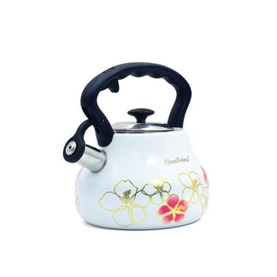 Floral Whistling Tea Kettle in White, 3 Liters