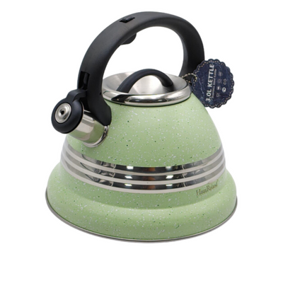 Dotted Whistling Kettle with Silver Middle Stripe Green - 3 Liters