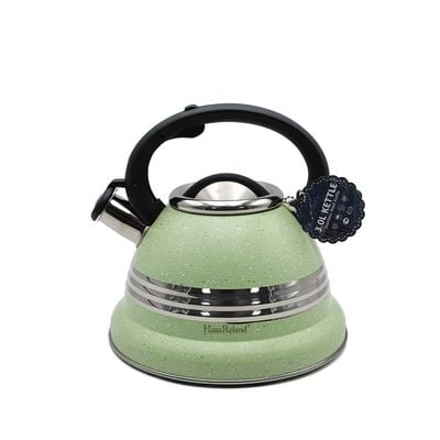 Dotted Whistling Kettle with Silver Middle Stripe Green - 3 Liters