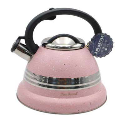 Dotted Whistling Kettle wi - 3 Litersth Silver Middle Stripe Pink