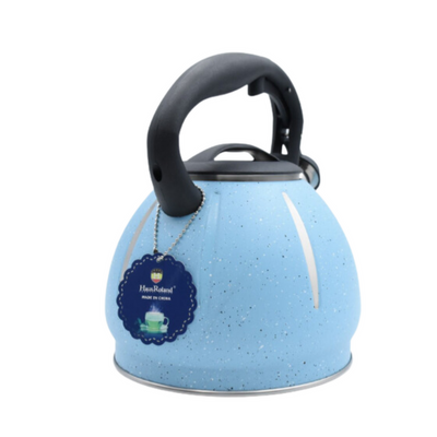 Dotted Whistling Kettle with Silver Stripes Blue - 3 Liters