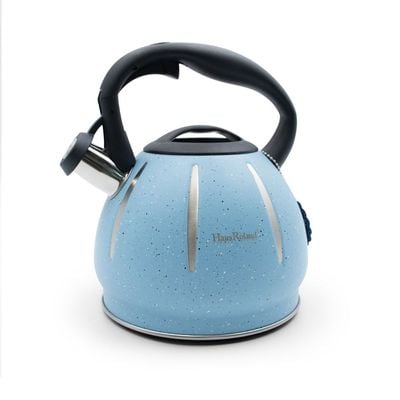 Dotted Whistling Kettle with Silver Stripes Blue - 3 Liters