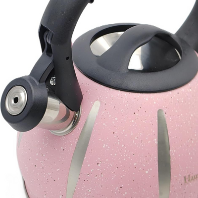 Dotted Whistling Kettle with Silver Stripes Pink - 3 Liters