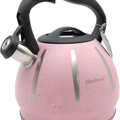 Dotted Whistling Kettle with Silver Stripes Pink - 3 Liters