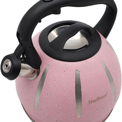 Dotted Whistling Kettle with Silver Stripes Pink - 3 Liters