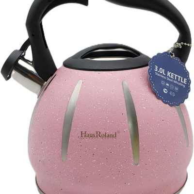 Dotted Whistling Kettle with Silver Stripes Pink - 3 Liters