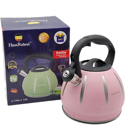 Dotted Whistling Kettle with Silver Stripes Pink - 3 Liters