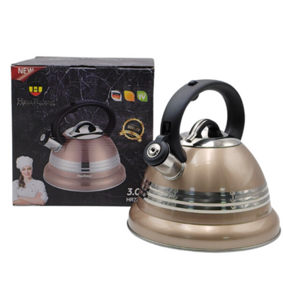 Whistling kettle Glossy Silver Stripes Brown - 3 Liters