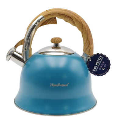 Whistling Tea Kettle with Wooden Handles Blue - 3 Liters