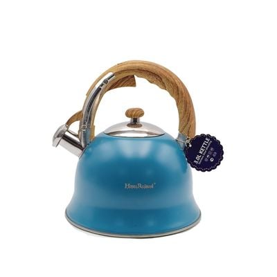 Whistling Tea Kettle with Wooden Handles Blue - 3 Liters