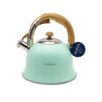 Whistling Tea Kettle with Wooden Handles Green - 3 Liters