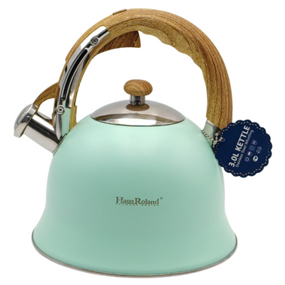 Whistling Tea Kettle with Wooden Handles Green - 3 Liters