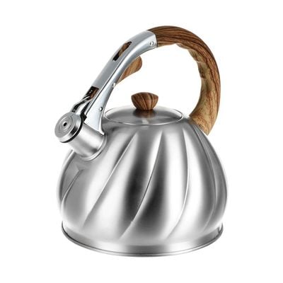 Whistling kettle wooden handle silver stripes- 2 Liters