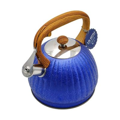 Whistling kettle wooden handle with full stripes Blue - 3 Liters