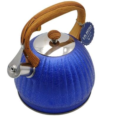 Whistling kettle wooden handle with full stripes Blue - 3 Liters