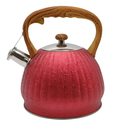 Whistling kettle wooden handle with full stripes Red - 3 Liters