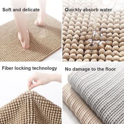 Soft Microfiber Bath Mat, Quick-Dry, Absorbent Chenille with Rubber Backin, Machine Washable Bathroom Mat